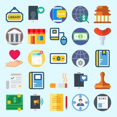 icons set about Lifestyle. with museum, cigarete, library, target, online education and hot dog