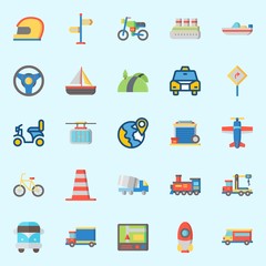 icons set about Transportation. with gps, cable car, crane, bicycle, cruise ship and locomotive
