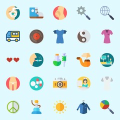 icons set about Hippies. with orhthalmology, slim, photo camera, car, no smoking and shirt