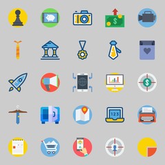 icons set about Digital Marketing. with shopping bag, typewriter, laptop, megaphone, note and photo camera
