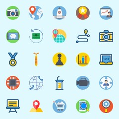 Fototapeta premium icons set about Digital Marketing. with medal, photo camera, laptop, microchip, smartphone and route