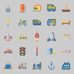 icons set about Transportation. with car, submarine, boat, sail boat, crane and train