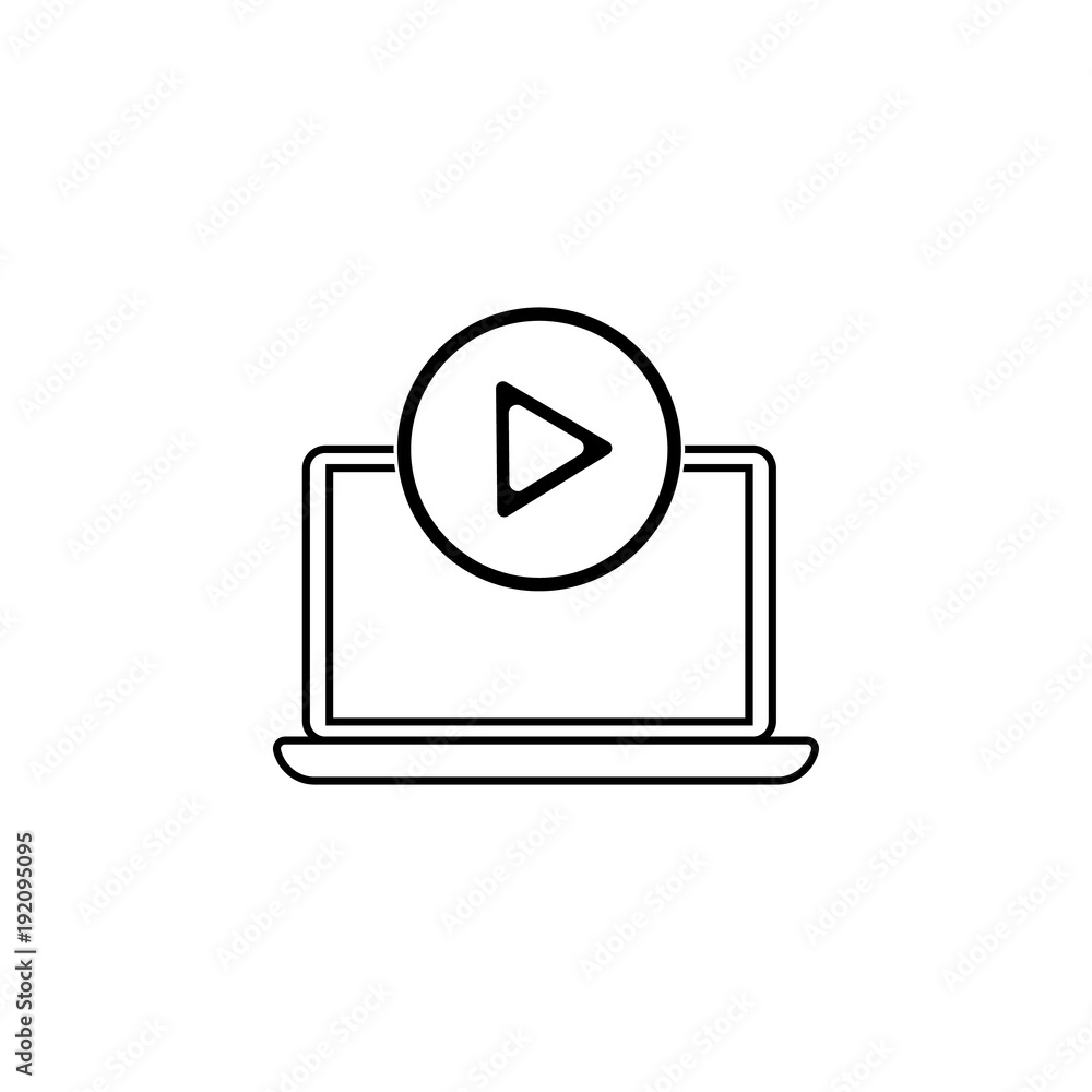 Poster play on the laptop icon. element of video player for mobile concept and web apps. thin line icon for