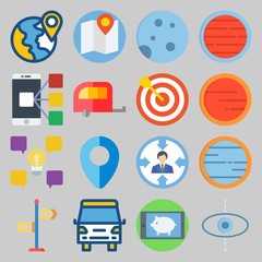 icon set about Transportation. with target, planet and new idea