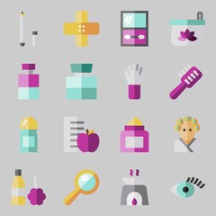 icons set about Beauty. with hair curler, gel, cosmetics, band aid, aromatherapy and eye pencil