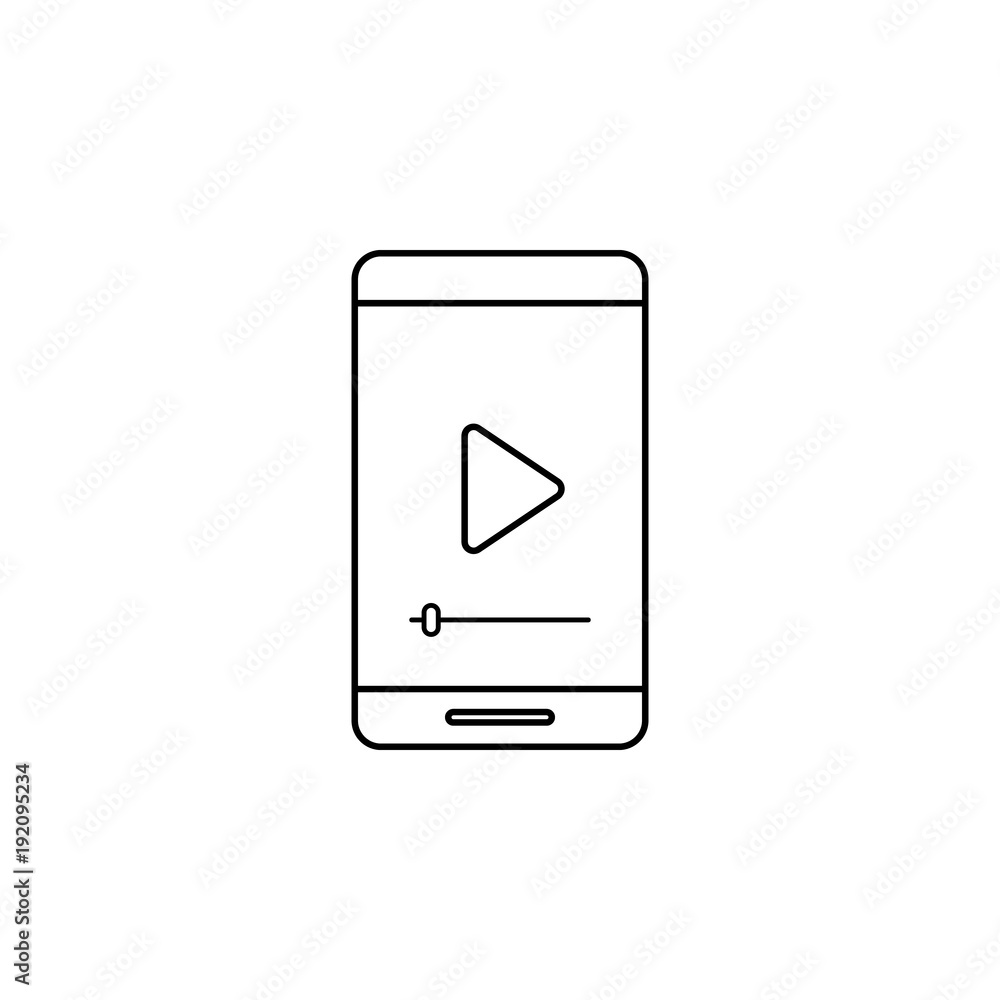 Poster video player on a smart phone icon. element of video player for mobile concept and web apps. thin li