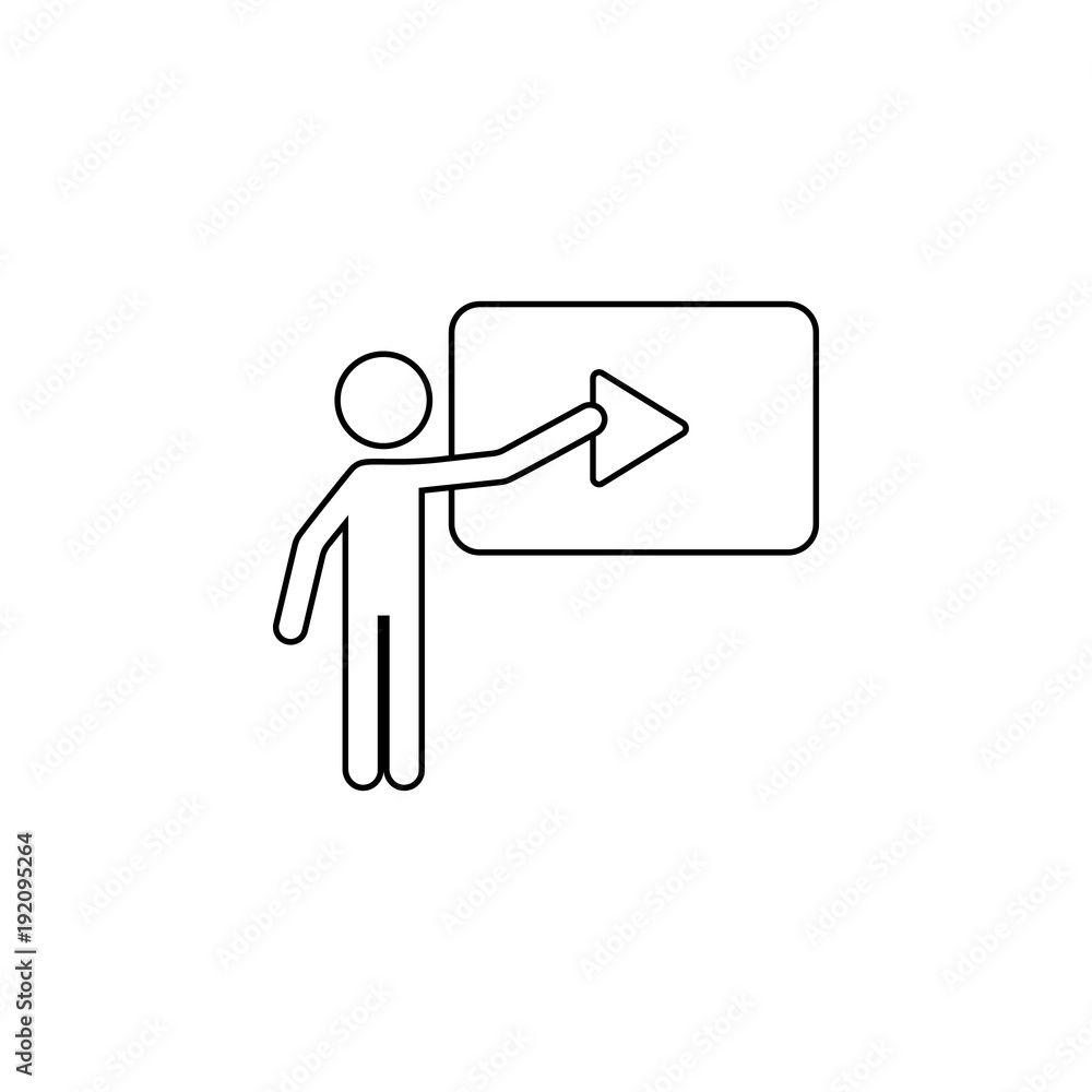 Poster a person will present a video icon. element of video player for mobile concept and web apps. thin li