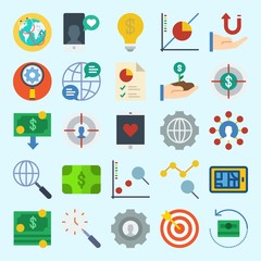 icons set about Marketing. with pie chart, line chart, receive, search, smartphone and internet