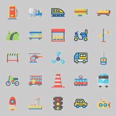 icons set about Transportation. with cone, submarine, car, road, car key and van