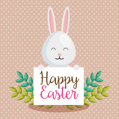 cute rabbit happy easter celebration vector illustration design