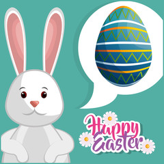 rabbit with eggs painted easter celebration vector illustration design