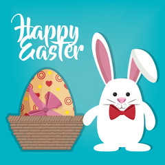 rabbit with eggs painted easter celebration vector illustration design