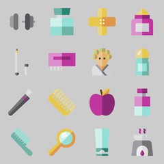 icons set about Beauty. with hair curler, deodorant, dumbbell, hand mirror, cologne and aromatherapy