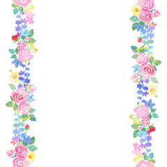 バラと草花のライン　シームレス