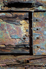 Texture of cracked rough wood surface painted