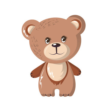 Beautiful funny cartoon bear. Cute, fluffy, omnivorous bear, family mammals.