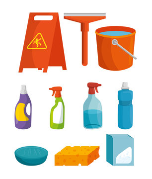 colorful set of cleaning supplies vector illustration graphic design