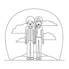 elegant couple in the field avatars characters vector illustration design