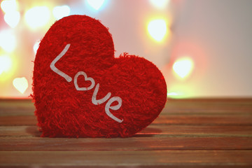 Valentine day with red heart  on wood,concept love