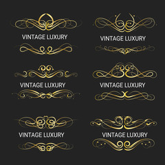 Gold decorative frame.Vintage logo templates Vector.
