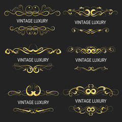 Gold decorative frame.Vintage logo templates Vector.