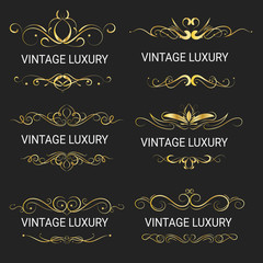 Gold decorative frame.Vintage logo templates Vector.