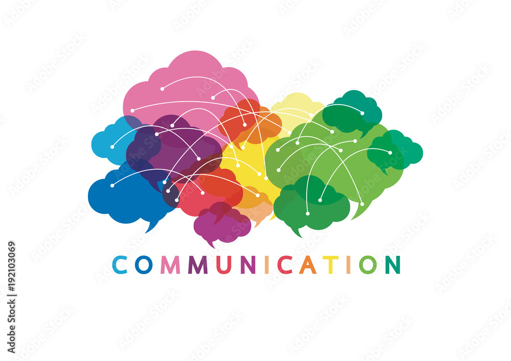 Poster vector illustration of a communication concept. the word communication with colorful dialog speech b