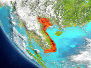 Fototapeta na wymiar Satellite view of Vietnam in red