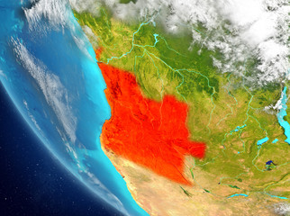 Satellite view of Angola in red