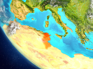 Fototapeta na wymiar Satellite view of Tunisia in red