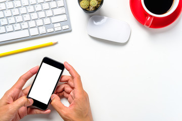 Man hands holding blank screen a smartphone
