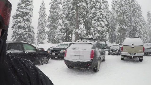 Snowboard Selfie 2 Guys Riding in Parking Lot