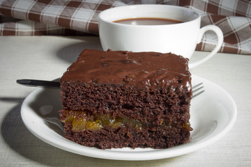 A piece of chocolate cake