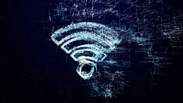 Wi Fi icon consisting of interactive digit and symbol. Wi-Fi icon in digital cyber space