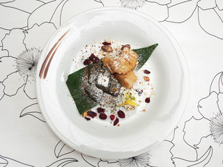 Sticky rice cake on white plate     