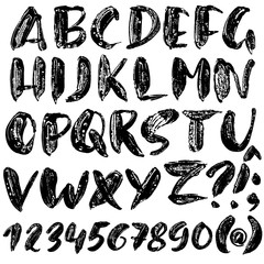 Handdrawn dry brush font. Modern brush lettering. Grunge style alphabet. Vector illustration.