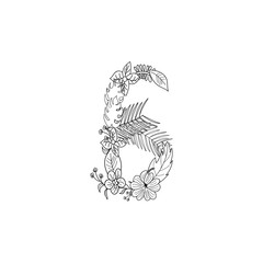 Number 6 floral ornament