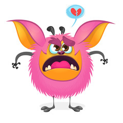 Angry cartoon fat pink monster. Vector illustration of a monster character with large ears 