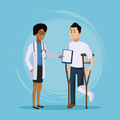Doctor with patient cartoon icon vector illustration graphic design Health and healthcare