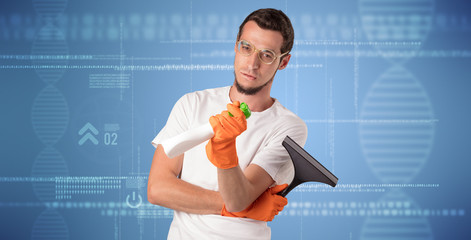 Crowd cleaning theme with cleaner and DNS graphic