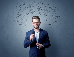 Businessman holding microphone