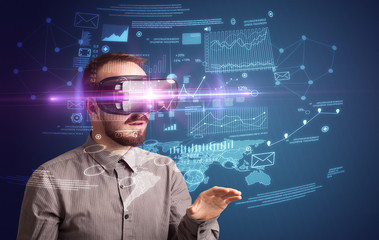 Businessman with virtual reality goggles