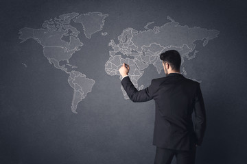 Businessman with world map