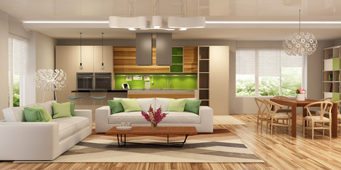 Modern living room kitchen interior in a house or apartement
