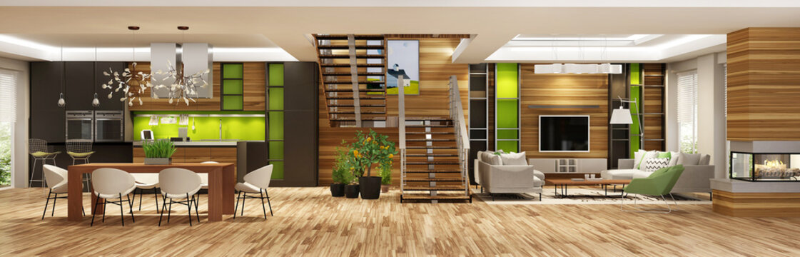 Modern living room kitchen interior in a house or apartement