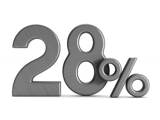 twenty eight percent on white background. Isolated 3D illustration