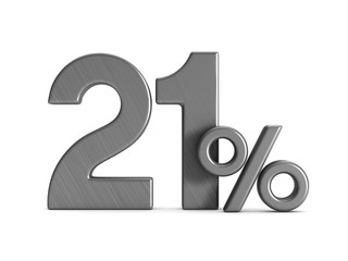 twenty one percent on white background. Isolated 3D illustration