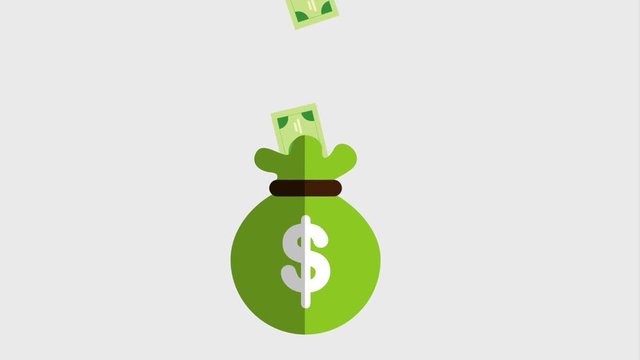 money bills falling into bag animation design