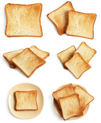 Set of toast bread slices on white background