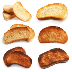 Set of toast bread slices on white background